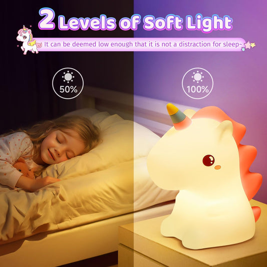 Rechargeable Unicorn LED Night Light for Kids – Dimmable Soft Silicone Nursery Lamp