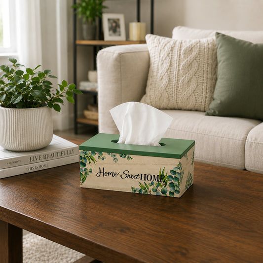 Home Sweet Home" Wooden Tissue Box Holder – Farmhouse Decorative Tissue Dispenser for Bedroom & Living Room