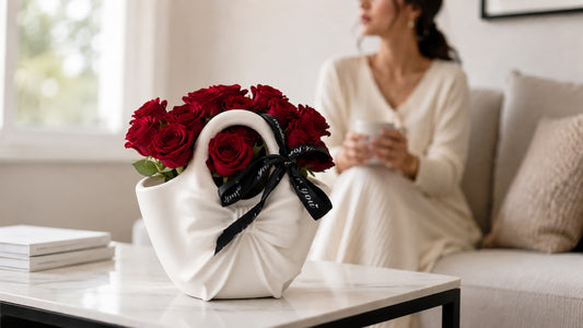 Aesthetic Ceramic Purse Vase with Bowknot – Modern Handbag Flower Planter for Home Decor