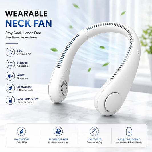 Bladeless Neck Fan – Hands-Free Portable Cooling Fan, USB Rechargeable